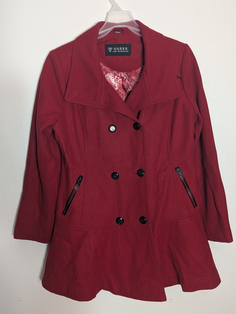 Guess Womens Wool Peacoat Double Breasted Quiet Luxury Winter Dark Academia XL